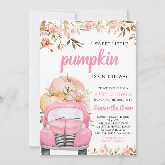 Meisje Roze Pompoen Truck Baby shower Kaart (Voorkant)
