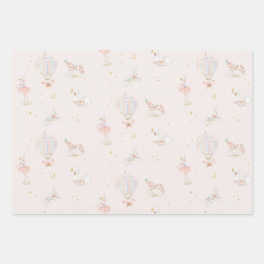 Meisje Roze Prinses Ballerina Verjaardagsfeest Inpakpapier Vel (Voorkant)