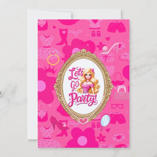 Meisje roze retro pop laten we gaan feestje verjaa kaart (Achterkant)