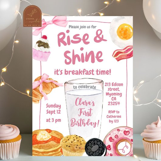 Meisje Roze Rise en Shine Verjaardagsfeest Kaart
