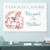 Meisje Roze Rocking Horse Baby shower Party Banner (Beurs)