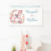 Meisje Roze Rocking Horse Baby shower Party Banner (Insitu)