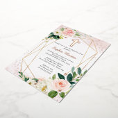 Meisje Roze Rose Goud Kruis Bloemen Doop Folie Uitnodiging (Gedraaid)