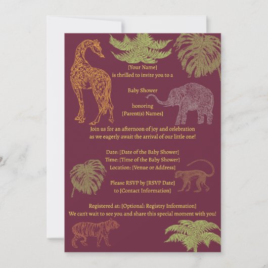 Meisje Roze Safari Baby shower Invitation Kaart (Voorkant)