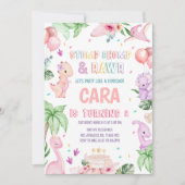 Meisje Roze Safari Dinosaurus Verjaardagsfeest Kaart (Voorkant)