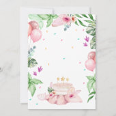 Meisje Roze Safari Dinosaurus Verjaardagsfeest Kaart (Achterkant)