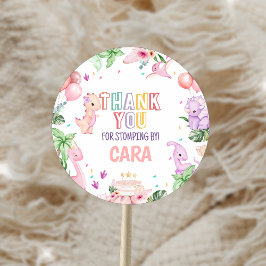 Meisje Roze Safari Dinosaurus Verjaardagsfeest Ronde Sticker