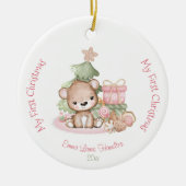 Meisje Roze Schattige Baby Beer Baby's First Keramisch Ornament (Voorkant)
