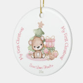 Meisje Roze Schattige Baby Beer Baby's First Keramisch Ornament (Links)