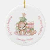 Meisje Roze Schattige Baby Beer Baby's First Keramisch Ornament (Achterkant)