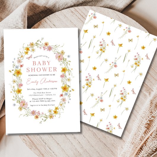 Meisje Roze Schattigee Vlinder Wildflower Baby sho Kaart