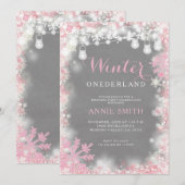 Meisje Roze Sneeuwvlokken Winter Onederland verjaa Kaart (Voorkant / Achterkant)