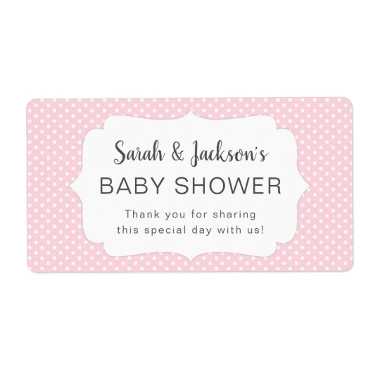 Meisje roze stippen baby shower waterfles label (Voorkant)