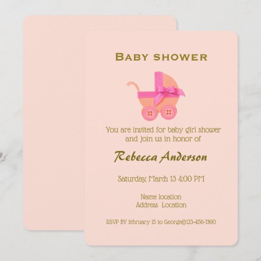 Meisje Roze Stoel, Gouden Typografie op Perzik Roz Kaart (Voorkant / Achterkant)