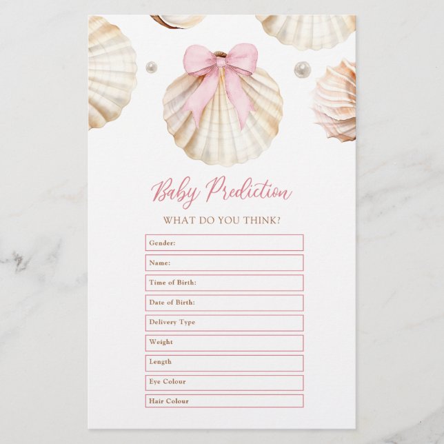 Meisje Roze Strik Schelp Baby Shower Baby Voorspel (Voorkant)