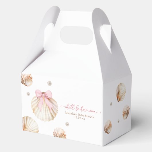 Meisje Roze Strik Schelp Baby Shower Bedankdoosjes (Voorkant)
