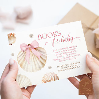 Meisje Roze Strik Schelp Baby Shower Boeken voor B Informatiekaartje