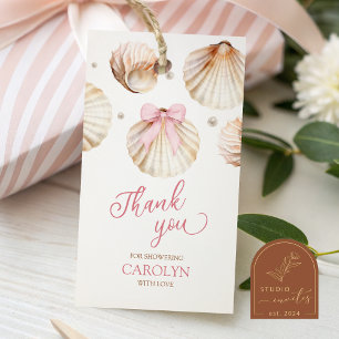 Meisje Roze Strik Schelp Baby Shower Cadeaubordje Cadeaulabel
