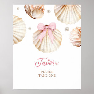 Meisje Roze Strik Schelp Baby Shower Favor Poster