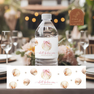 Meisje Roze Strik Schelp Baby Shower Fles Label Waterfles Etiket