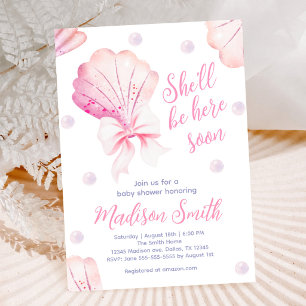 Meisje Roze Strik Schelp Baby Shower Kaart