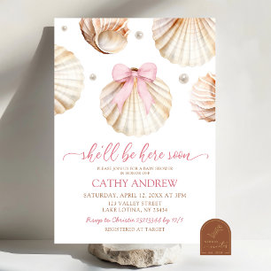 Meisje Roze Strik Schelp Baby Shower Kaart