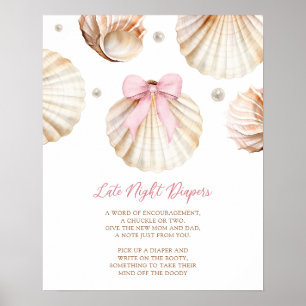 Meisje Roze Strik Schelp Baby Shower Late Luier Po Poster