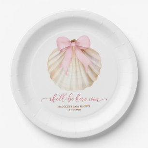 Meisje Roze Strik Schelp Baby Shower Papieren Bord