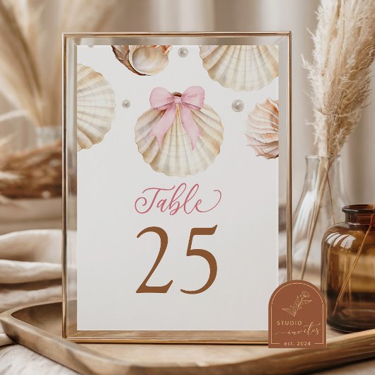 Meisje Roze Strik Schelp Baby Shower Tafelnummer