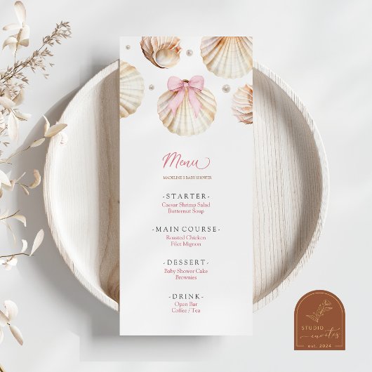 Meisje Roze Strik Schelp Baby Shower Vlak Menu