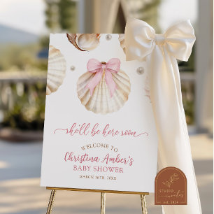 Meisje Roze Strik Schelp Baby Shower Welkom Bord Poster
