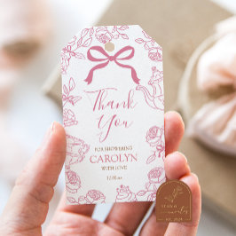 Meisje Roze Strik Toile Thee Feestje Cadeaulabel