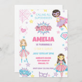 Meisje Roze Superheld Verjaardag Uitnodiging (Voorkant / Achterkant)