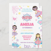 Meisje Roze Superheld Verjaardag Uitnodiging (Voorkant / Achterkant)