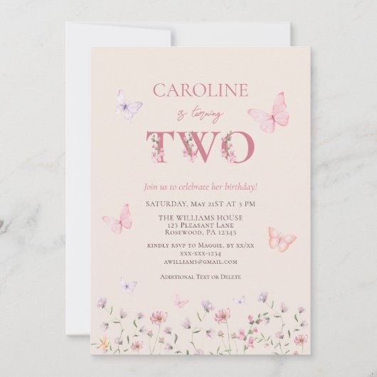 Meisje Roze Tweede verjaardag Kaart (Voorkant)