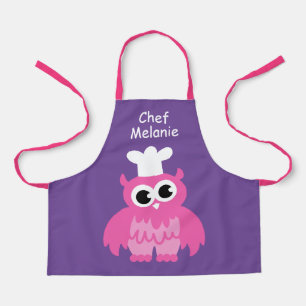 Meisje roze uil chef-kok cartoon kinder schort voo