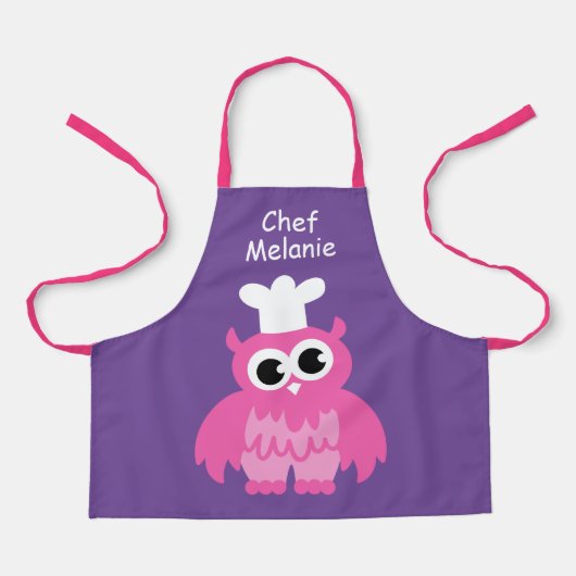 Meisje roze uil chef-kok cartoon kinder schort voo (Voorkant)
