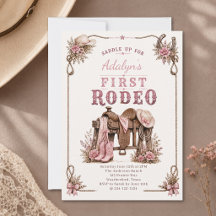 Meisje Roze Vintage Eerste Rodeo 1e Verjaardag