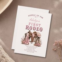 Meisje Roze Vintage Eerste Rodeo 1e Verjaardag