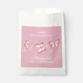 Meisje Roze Vlinder 1e Verjaardag Bedankt Bedankzakje (Voorkant)
