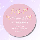 Meisje Roze Vlinder 1e Verjaardag Bedankt Ronde Sticker