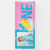 Meisje roze Waterverf eend oh wat leuk foto feest Spandoek (Verticaal)