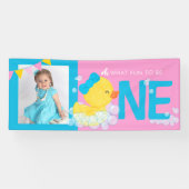 Meisje roze Waterverf eend oh wat leuk foto feest Spandoek (Horizontaal)