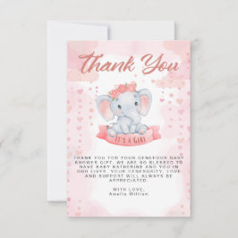 Meisje Roze waterverf olifant baby shower Bedankkaart