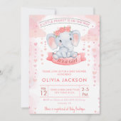 Meisje Roze waterverf olifant baby shower Kaart (Voorkant)