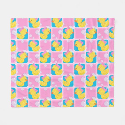 Meisje Roze Waterverf Rubber Duck Checkered Medium Fleece Deken (Voorkant (Horizontaal))