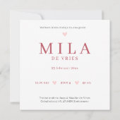 Meisje Roze Wieg Bloemen Waterverf Geboorte Kaart (Achterkant)