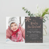 Meisje Roze Winter Onederland Uitnodiging (Staand voorkant)