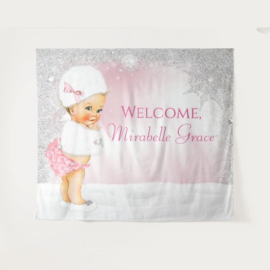 Meisje Roze Winter Wonderland Baby shower Achtergr Wandkleed