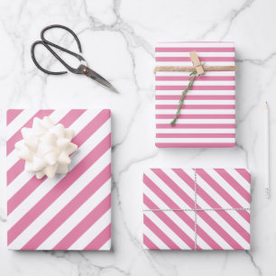 Meisje Roze Witte Strepen Verjaardagscadeau Inpakpapier Vel